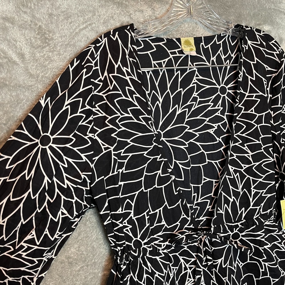 Islander Women Cotton Beach Swim Cover Up Dress L Monochrome Retro Floral NWT